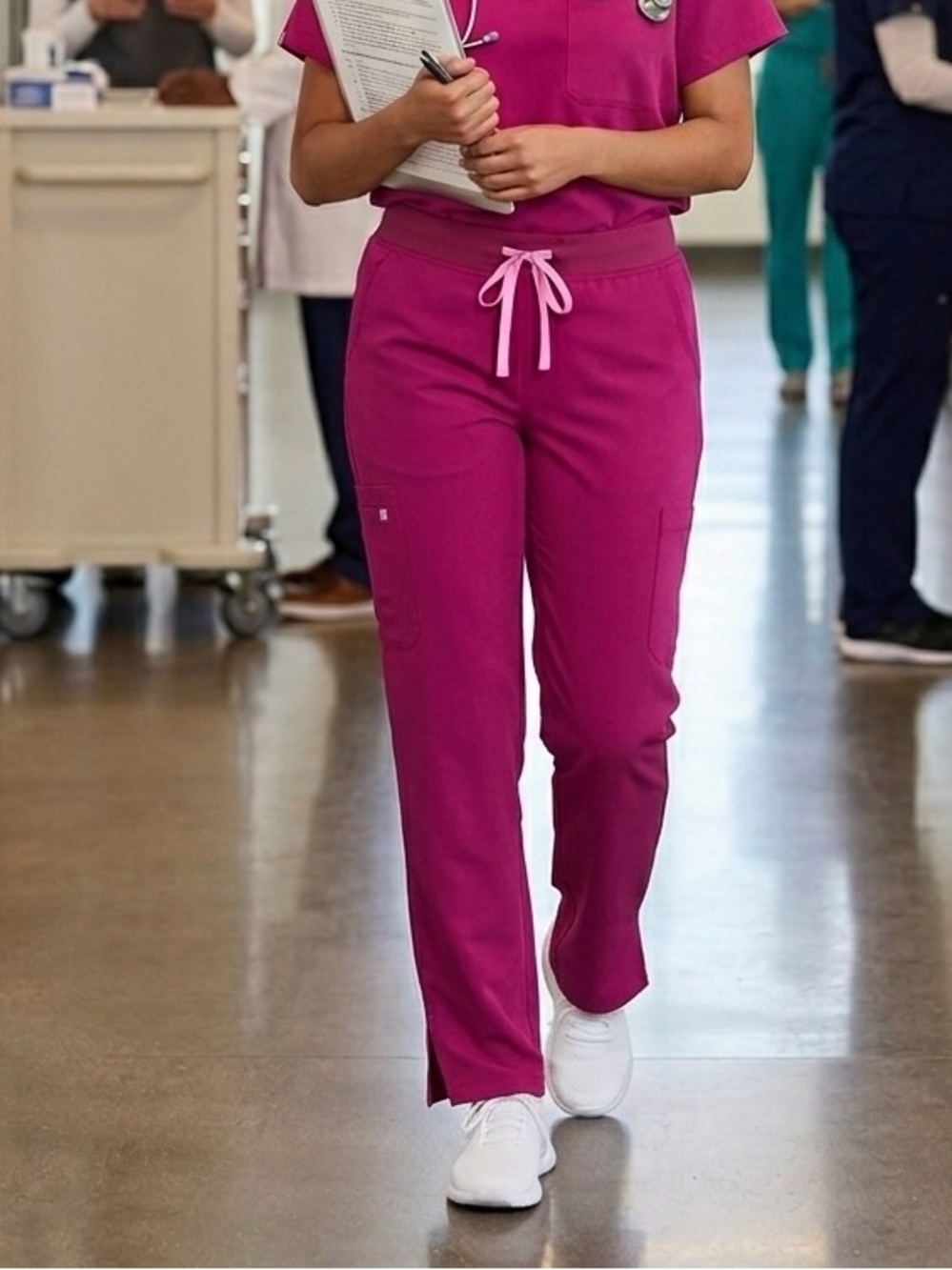 FIGS Technical Collection Scrub Pants Women's XL Pink Magenta Drawstring Cargo